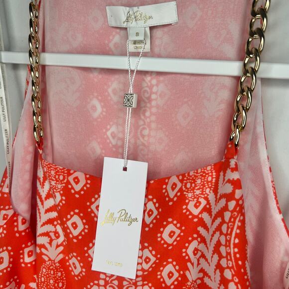 Lilly Pulitzer Orange Silk Joannah Chain Strap Pineapple Top Size 8 - Picture 5 of 8